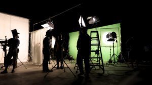 Low key silhouette lighting of VDO production